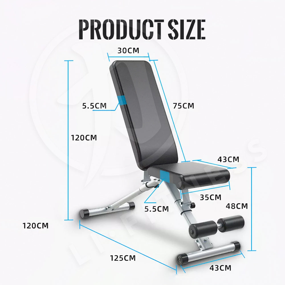 【300kg】Foldable Adjustable Dumbbell Weight Bench Press Sit-up Flat Gym Exercise