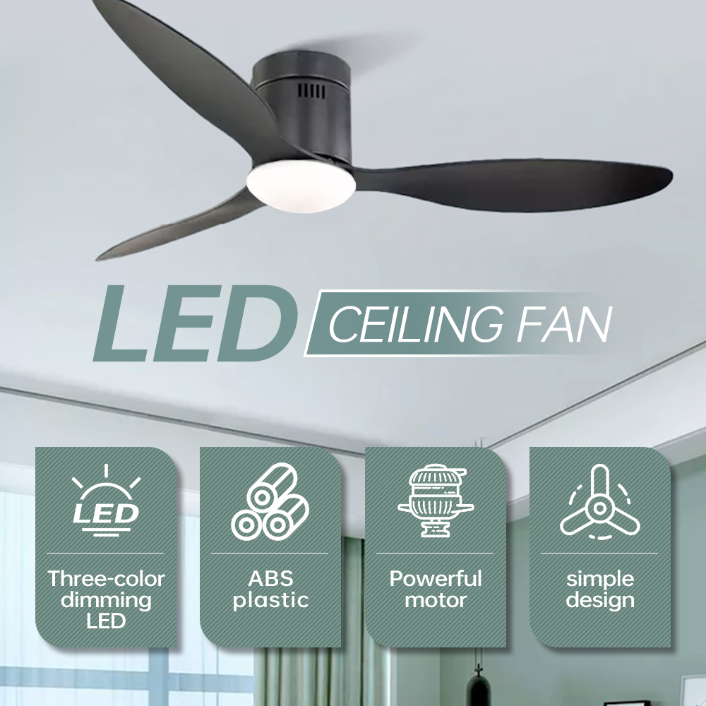52'' Modern Ceiling Fan with 3 Colors Light Remote Control Extreme Light XIDING-3-P-2B-52-L