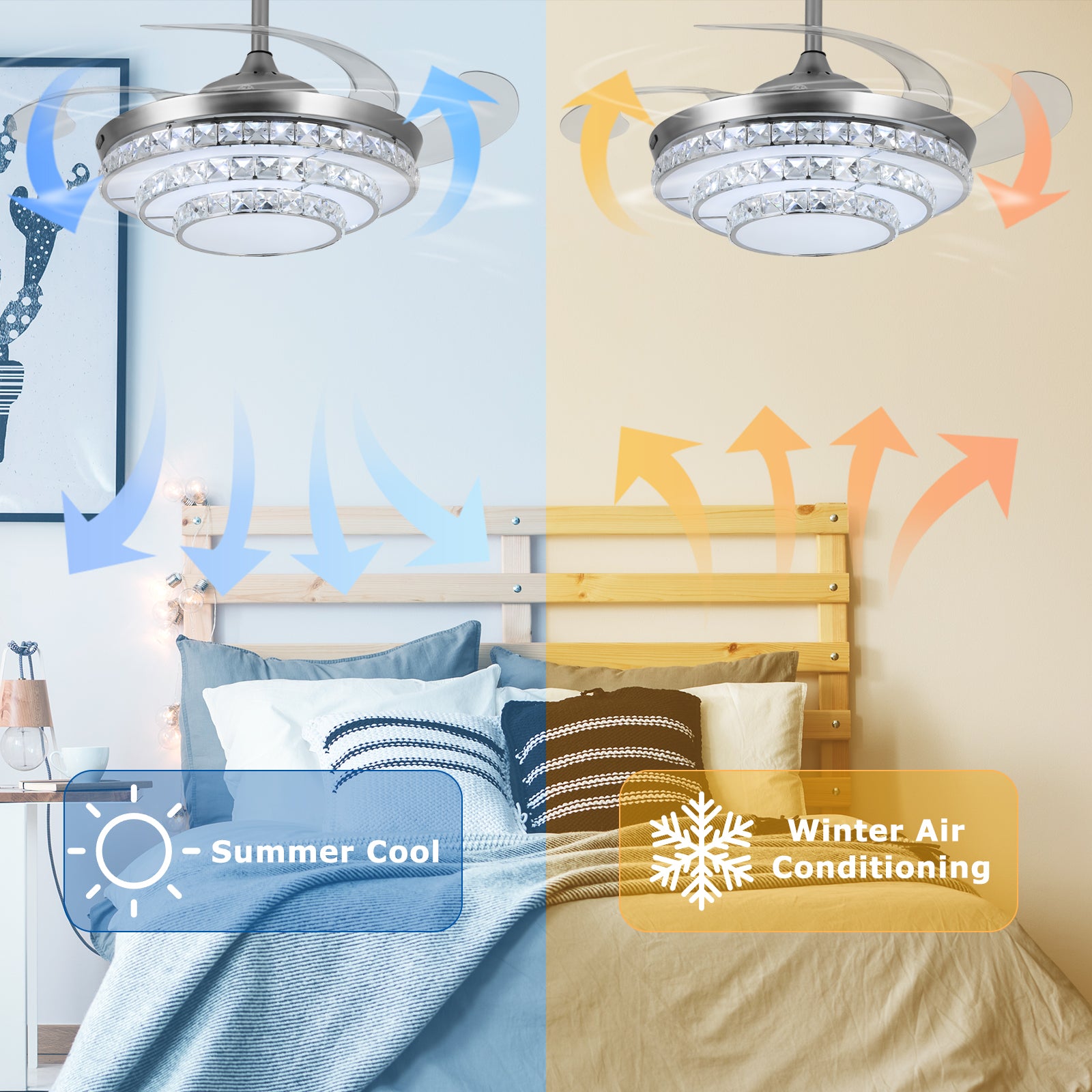 42'' Modern Silver Ceiling Fan with Crystal Light & Remote Control by USOR - Australian Ceiling Fan Store