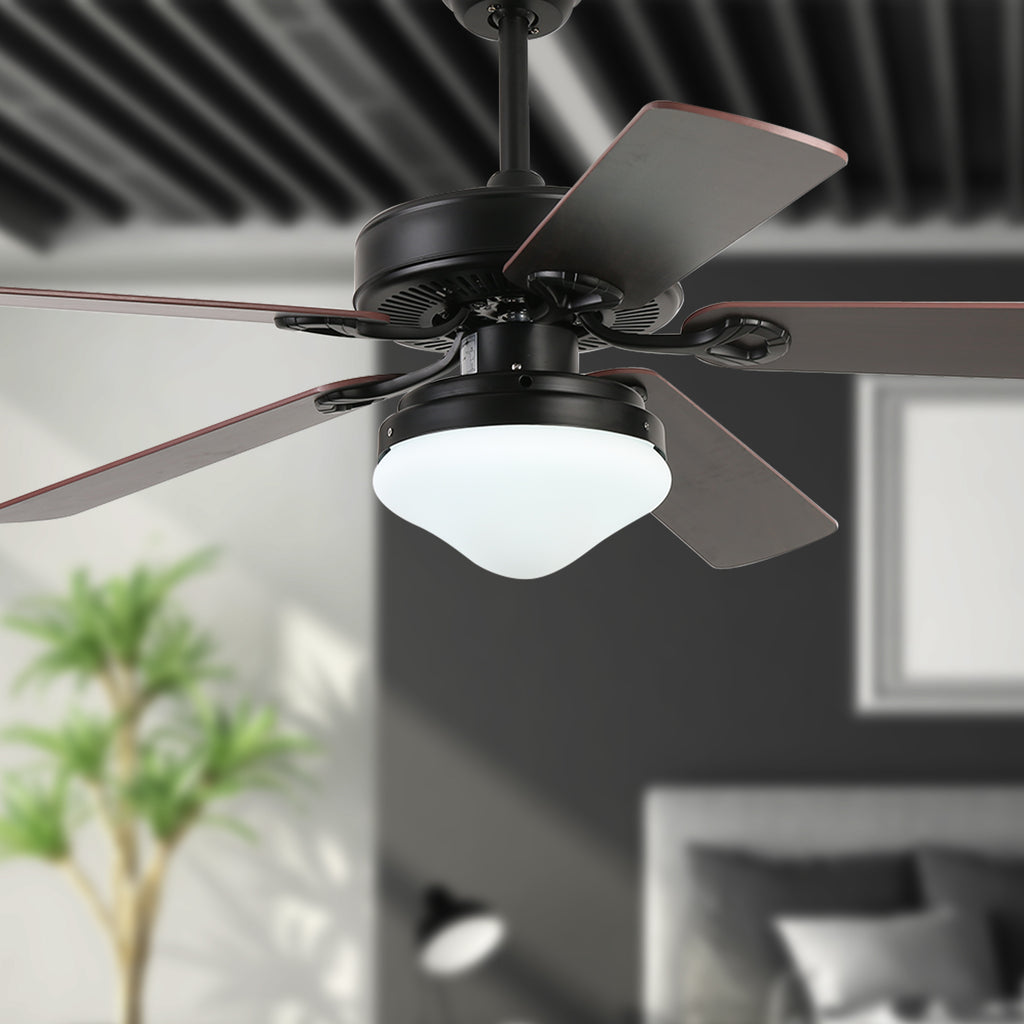 52'' Modern Black Ceiling Fan with Light & Remote Control DS5B-W-2B-52-L