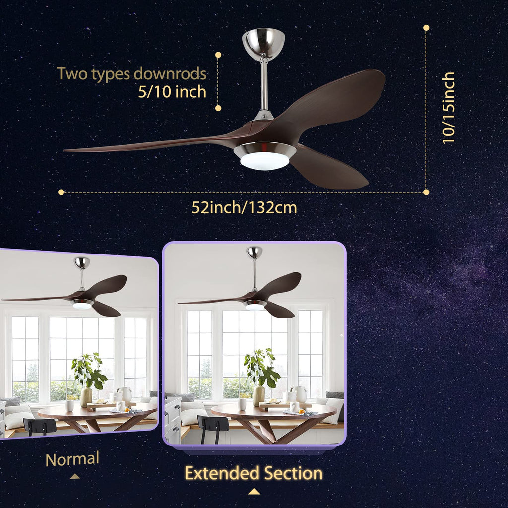 52'' Modern Silver&Brown Ceiling Fan with Light & Remote Control YT3B-P-BrS-52-L