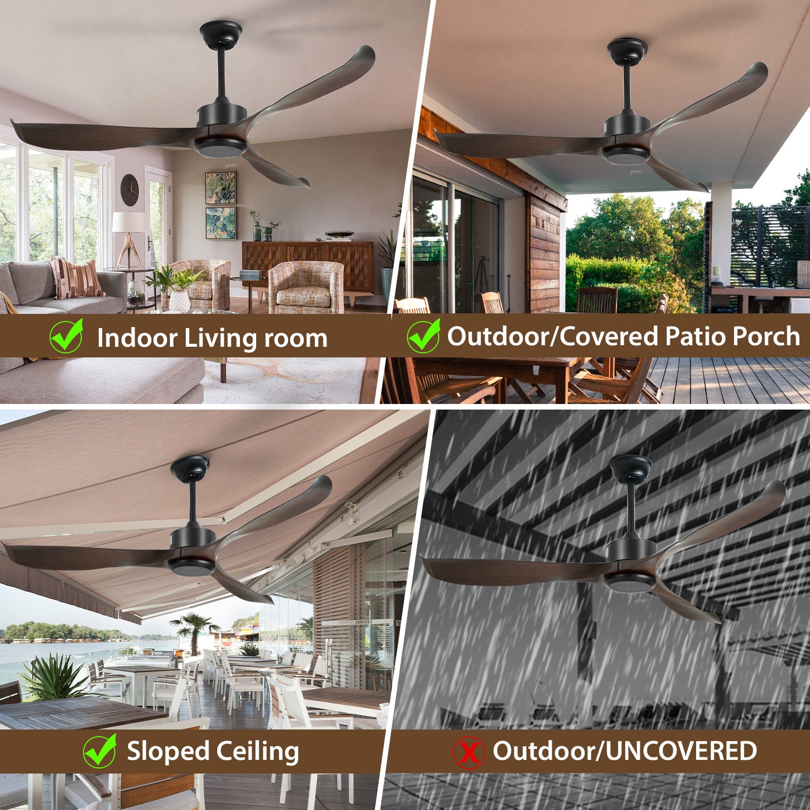 56" Black&Brown Ceiling Fan by USOR - Australian Ceiling Fan Store
