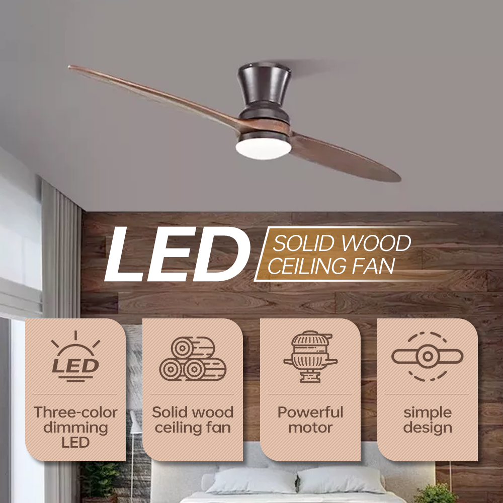 60" Designer Ceiling Fan  With LED Light 3 Mode 2 Wood Blades Coffee 60W Motor JIANTOU-2-W-BrB-60-L