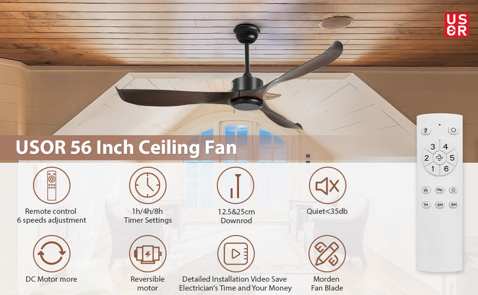 56" Black&Brown Ceiling Fan by USOR - Australian Ceiling Fan Store