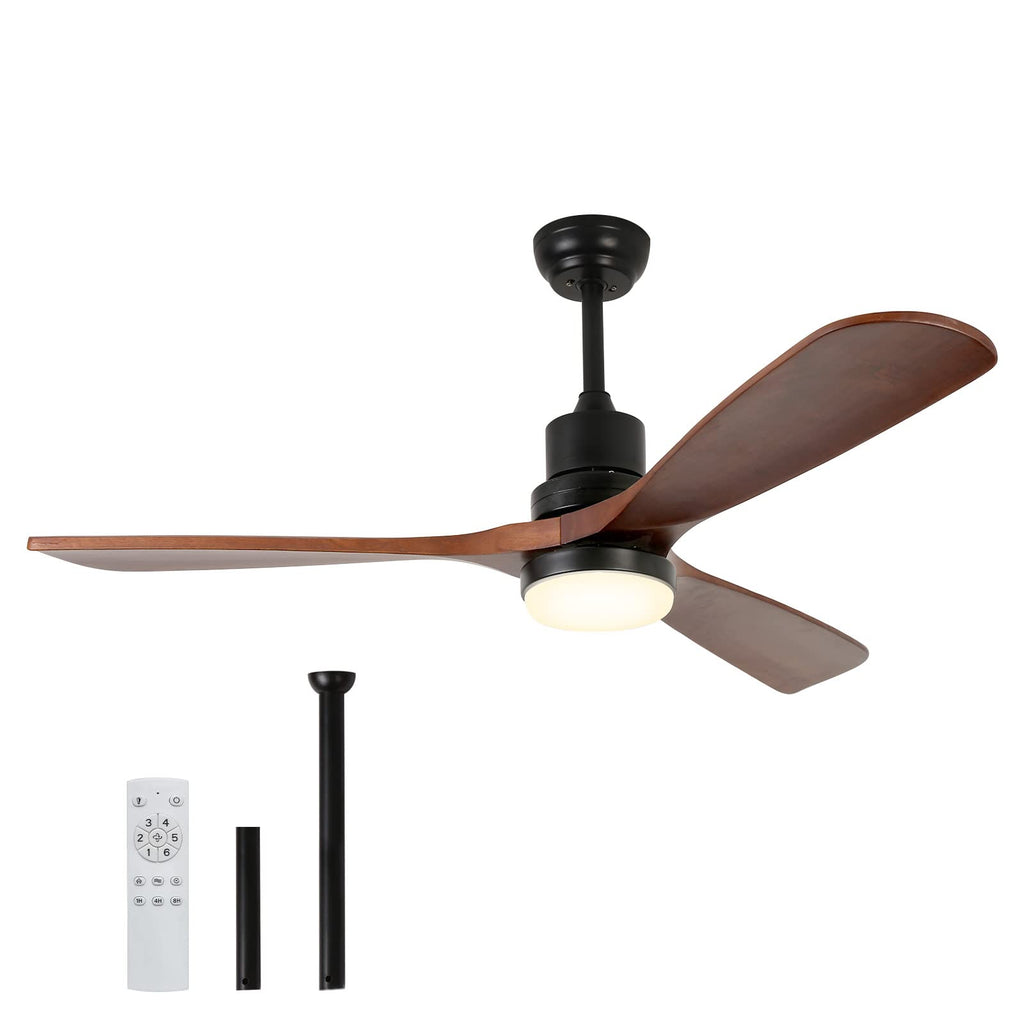 52'' Modern Black&Brown Ceiling Fan with Light & Remote Control MZ3B-W-BrB-52-L