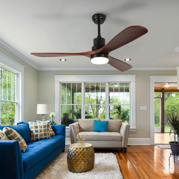 52'' Modern Black&Brown Ceiling Fan with Light & Remote Control MZ3B-W-BrB-52-L