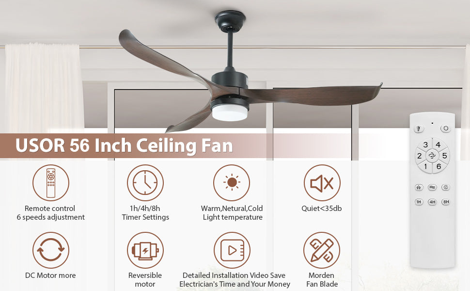 56" Ceiling Fan with Light with Light by USOR - Australian Chandelier Store