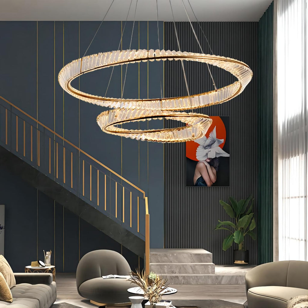 60&80cm Ring Crystal Chandeliers 3 Colors With Remote