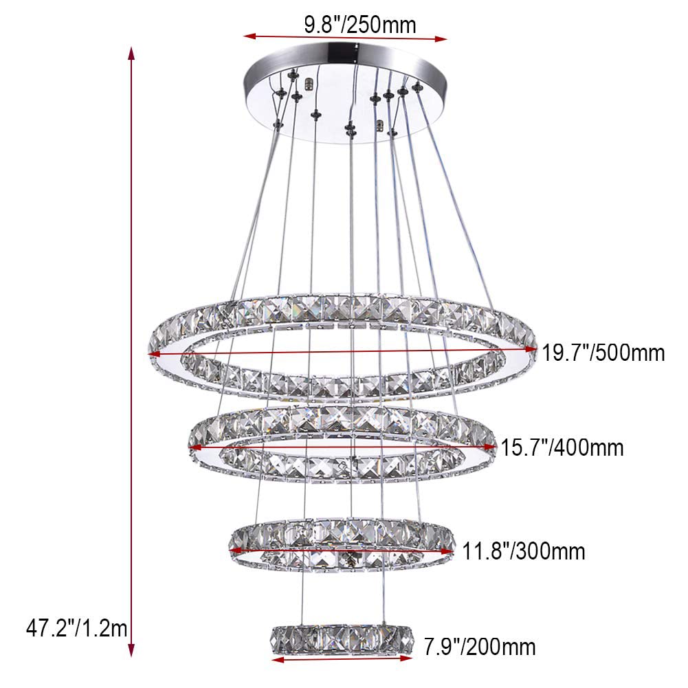 50&40&30&20cm 4Rings Crystal Chandeliers 3 Colors With Remote