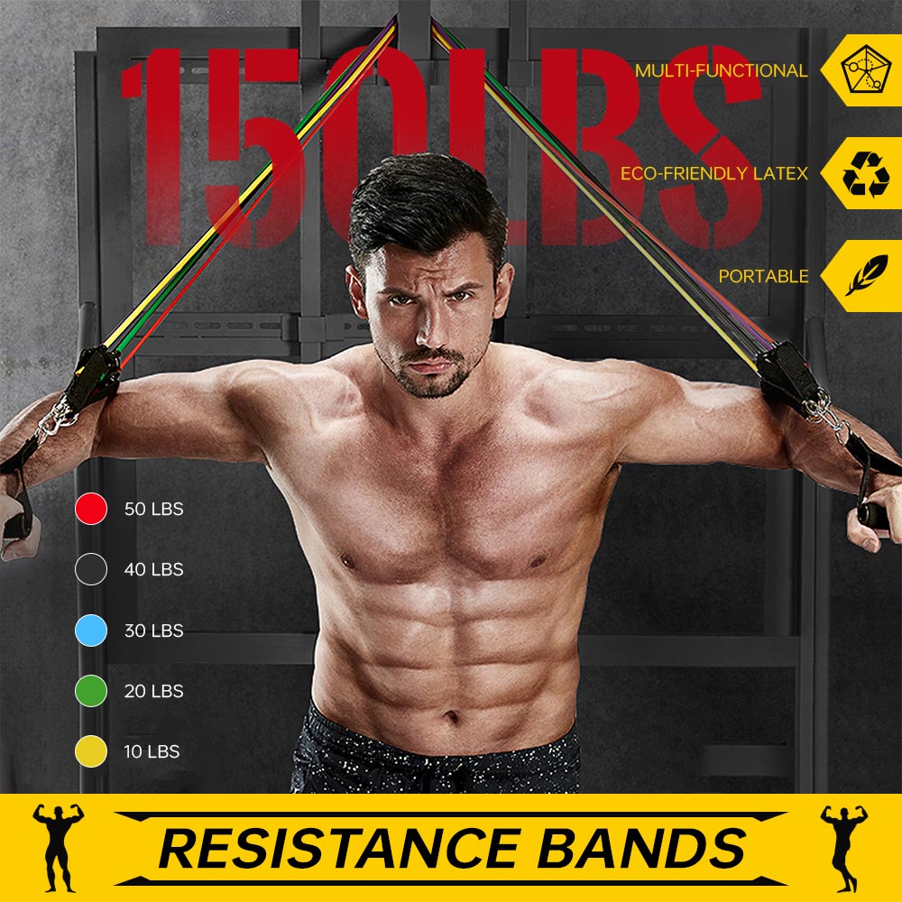 12Pcs Set Resistance Bands 150 LBS Elastic Tubes