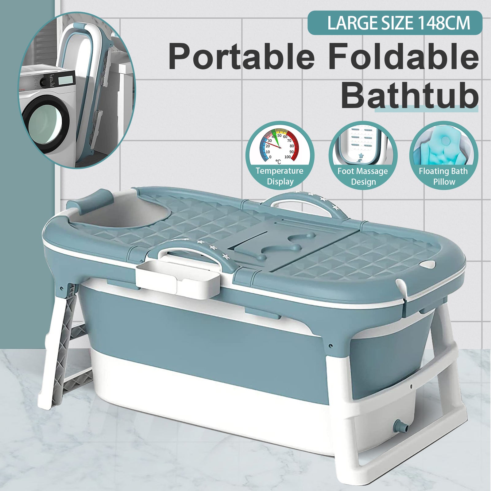 148*62cm Adult Foldable Bathtub by USOR - Australian Furniture& Homeware Store
