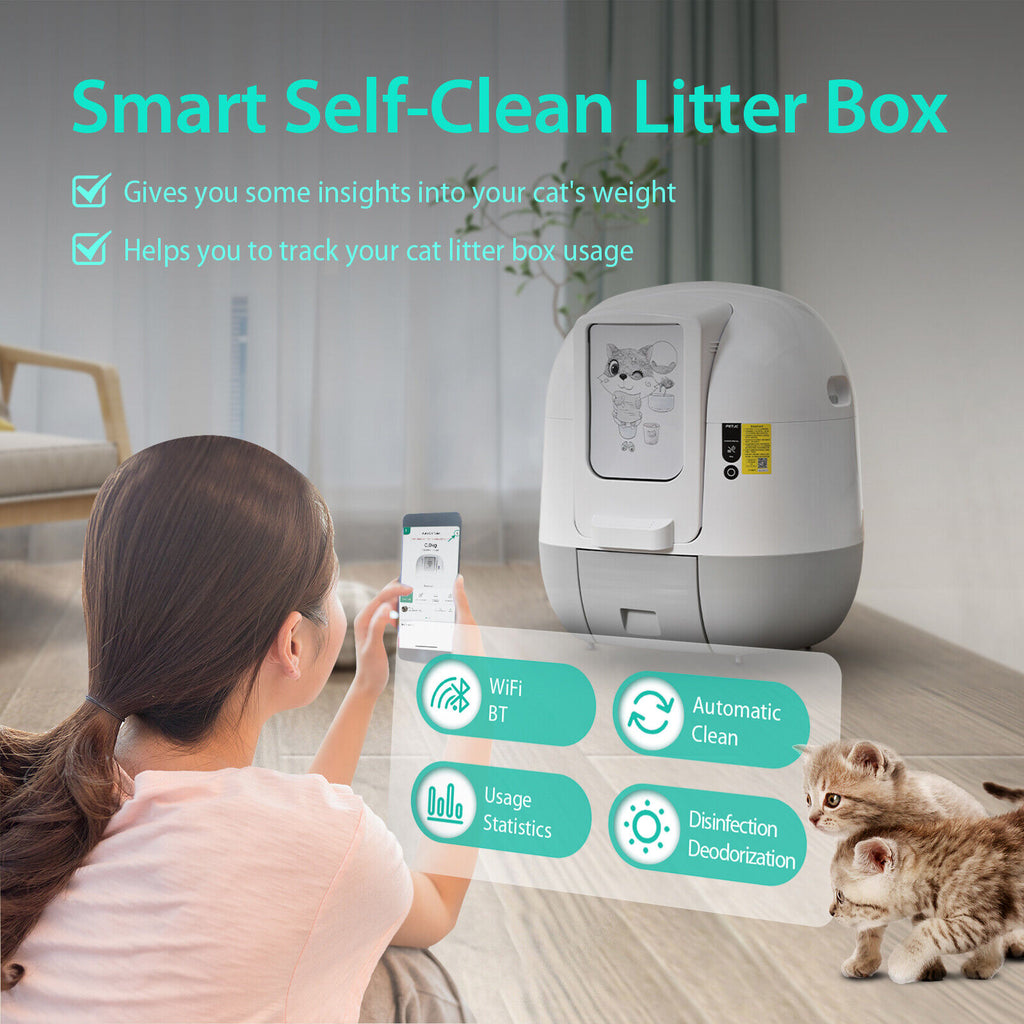 Smart Automatic Cat Litter Box with App Control
