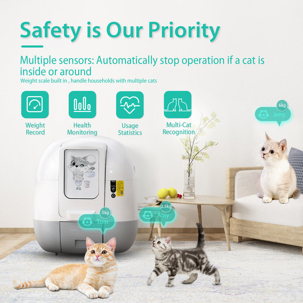 Smart Automatic Cat Litter Box with App Control